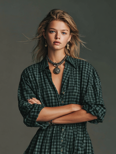 Regina | Długa Koszula Maxi z Długim Rękawem