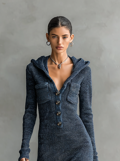 Tracy | Dopasowana Sukienka Maxi z Kapturem