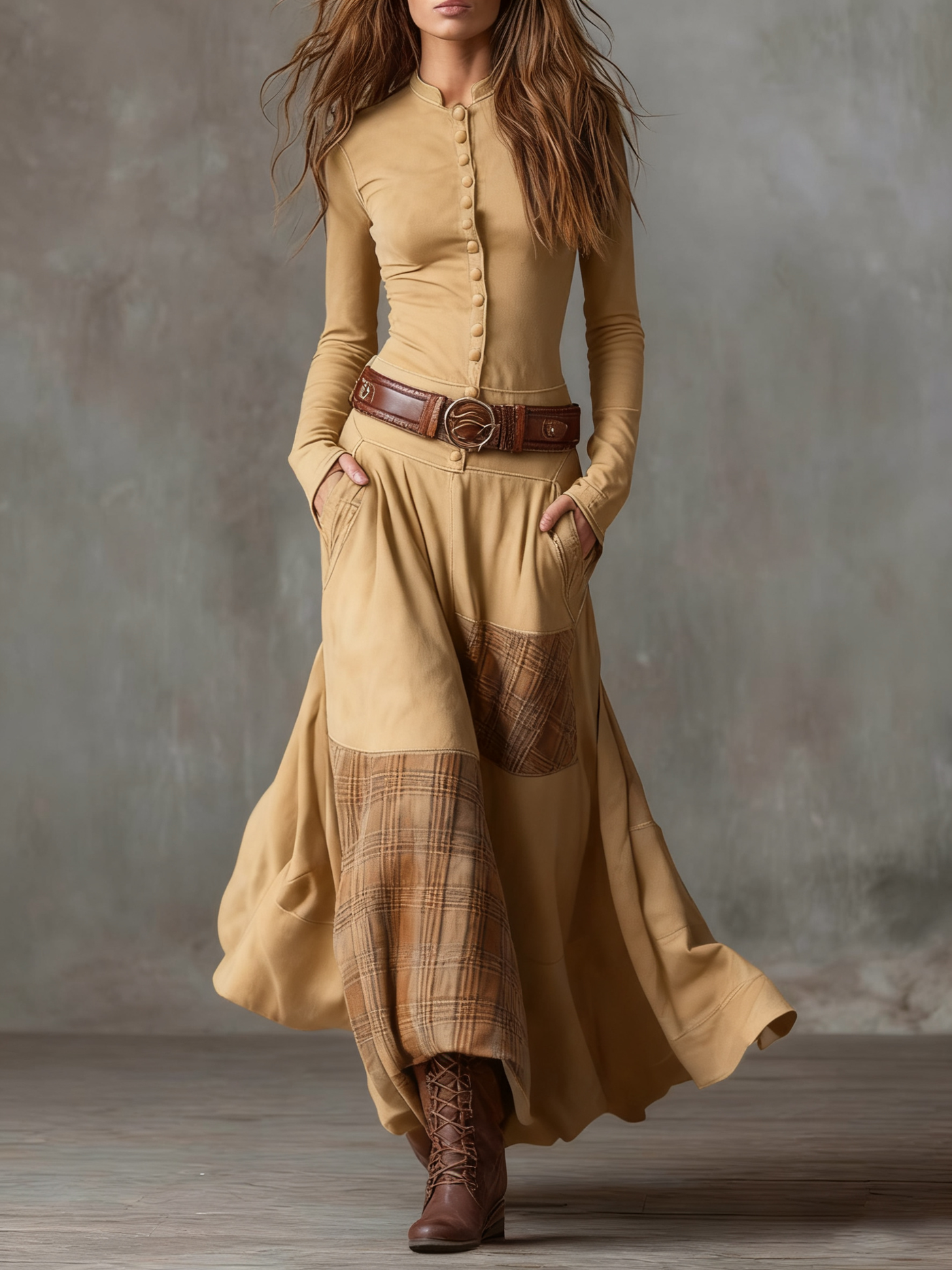 Michelle | Vintage Suede Maxi Dress (With Belt)