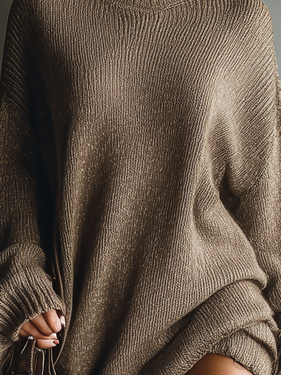 Holly | Brązowa Mini Sukienka Dzianinowa w Stylu Vintage