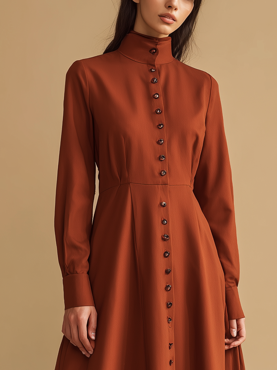 Cynthia | Sukienka Maxi z Stojącym Kołnierzem